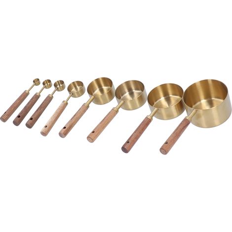 8 Pièces Tasses à Mesurer en Acier Inoxydable avec Poignée en Bois pour Bar et Cuisine (1/5)