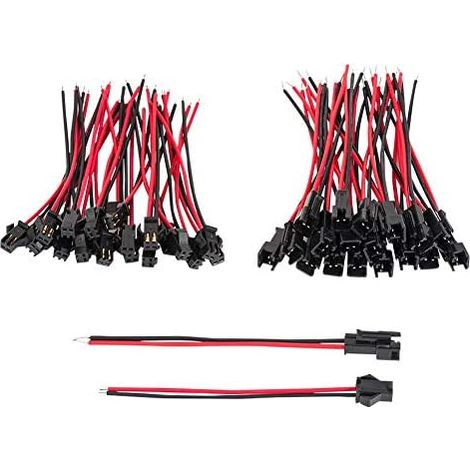 22 AWG JST SM JST Connector 2 Pin Male and Female Connector Adapter with 135mm Electrical Cable for LED Light, 20 Pairs (1/5)