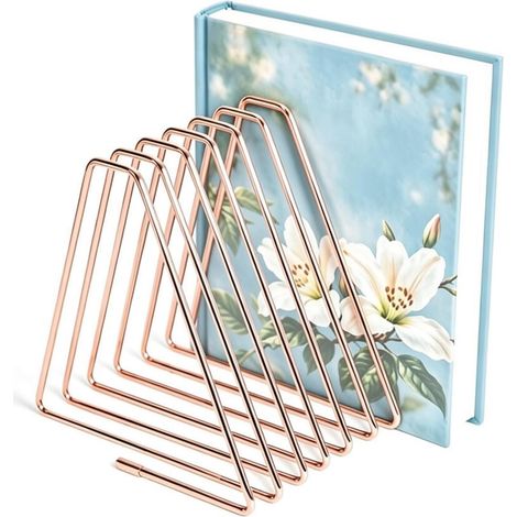 Support de Livre réglable pour étagères, Serre-Livres rétractables, espacement de 1,0 à 2,6 Pouces, Support de Rangement Triangulaire en métal galvanisé pour bibliothèque, Bureau (Or Rose) (1/5)