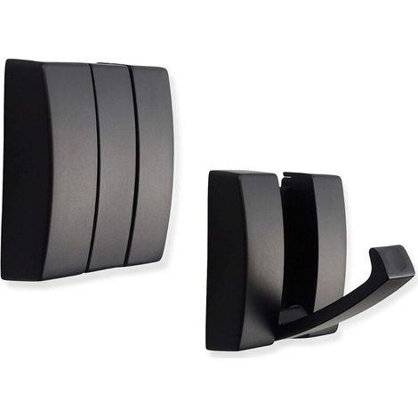 Patère Pliante - Crochet Mural Aluminium - Rétractable Pour Manteaux Écharpes Chapeaux Sacs Serviettes Clés Tasses - Noir - Lot De 2 (1/5)