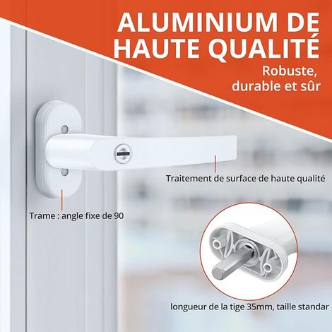Aluminium Window Handles with Screws and Keys for Windows Balcony or Patio Doors, White (1/2)