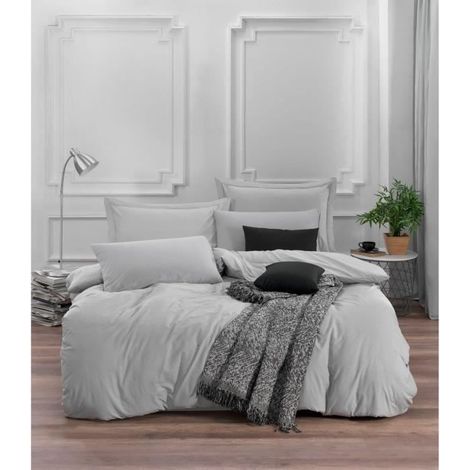 Bettwäsche - 1 Bettbezug 220 x 240 cm + 2 Kissenbezüge 60 x 60 cm - 65% Baumwolle, 35% Polyester - Grau