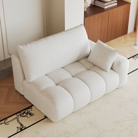 Canapé 2 places méridienne droite en tissu blanc crème sans montage 130x105x86 cm REDOM (1/5)