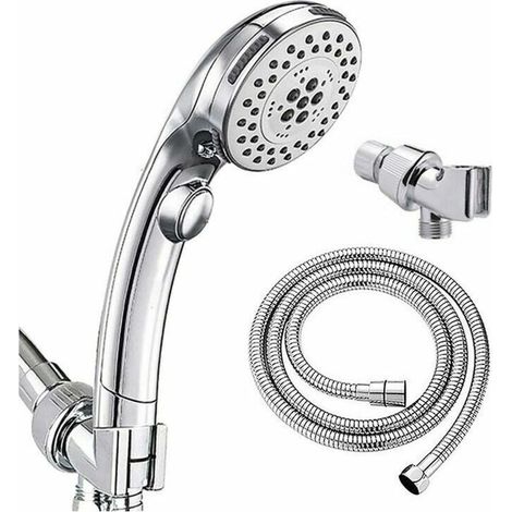 Single-button hand shower with water shut-off, universal interface. The set includes a holder and a 1.5 m water hose. (1/5)