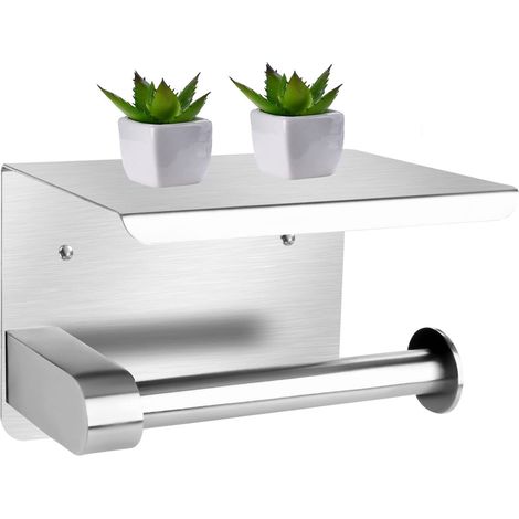 Soporte para papel higiénico, soporte para rollo de papel higiénico sin taladrar con estante, dispensador de papel higiénico autoadhesivo para baño y cocina. (1/4)