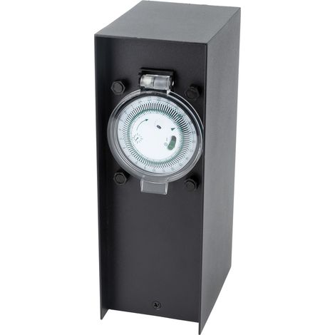 Borne de jardin à fixer 2x16A + programmateur IP44 - Alu Noir - Zenitech (1/5)