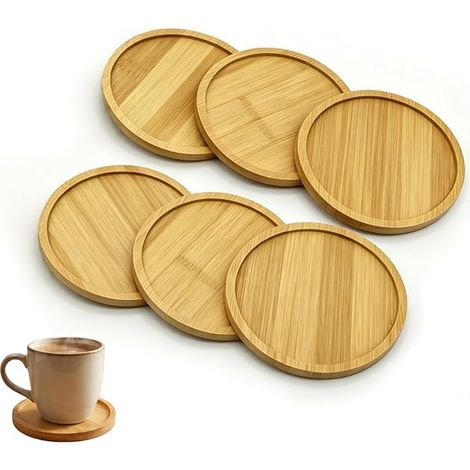 Dessous de Verre Ronds en Bambou avec Support pour Boissons, Bar, Tasses et Verres (1/5)
