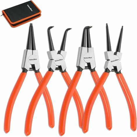 Jeu de 4 pinces à circlips – Pince interne/externe 180mm – Pointe 1,6mm – Acier au carbone forgé – Sac de rangement inclus (1/5)