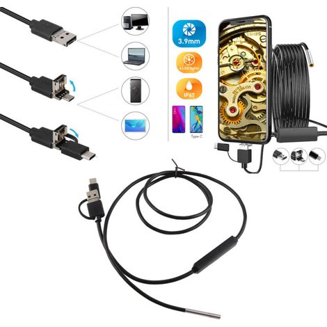 Endoscopio impermeabile 3 in 1 Eosnow, lente ad alta definizione da 3,9 mm, per telefoni cellulari Android con porta Type-C, cavo da 1 m (1/3)