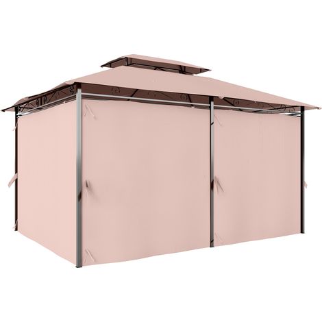Gazebo de Jardin 4x3m avec Toit Double et Rideaux Latéraux en Acier et Polyester, Couleur Kaki (1/5)