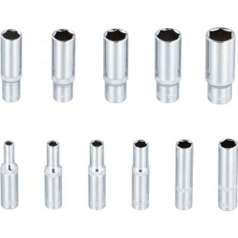 Lot de 11 Douilles Longues, Coffret Douille Longue, Jeu de Douilles Hexagonales, 4 14mm, 50 mm de long, Douille Hexagonales