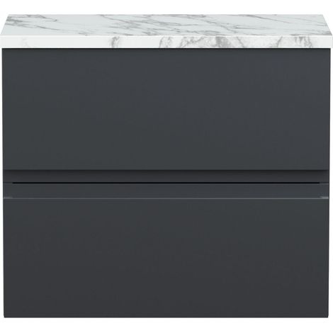 Mavesyn Contemporary 2 Drawer Wall Hung Vanity Unit with Laminate Worktop, Dark Grey, 600mm