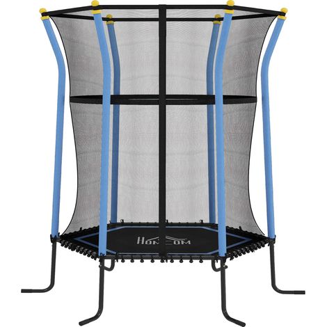 Trampoline pour enfants Ø 1,63 x 1,9 m avec filet de sécurité, porte zippée et 6 poteaux rembourrés, bleu et noir (1/5)