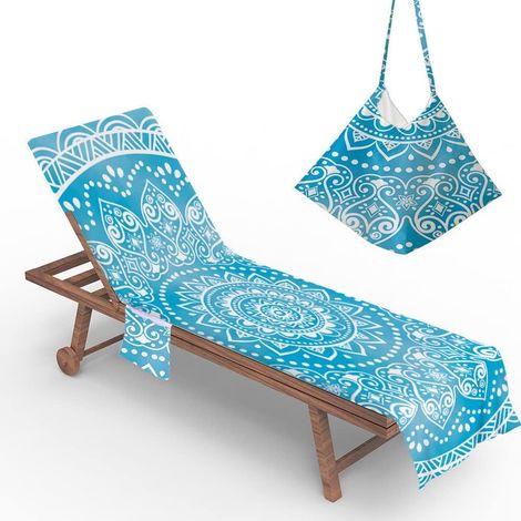 Housse De Chaise De Plage, Mandala Serviette De Plage avec Poches De Rangement, Housse De Transat Pliable Et Légère pour Bain De Soleil (Bleu Ciel,75x210cm)
