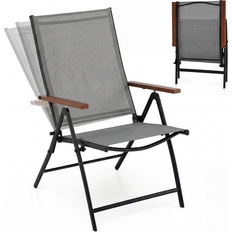 COSTWAY Folding Patio Chairs Set of 2 Breathable Fabric Porch Chairs