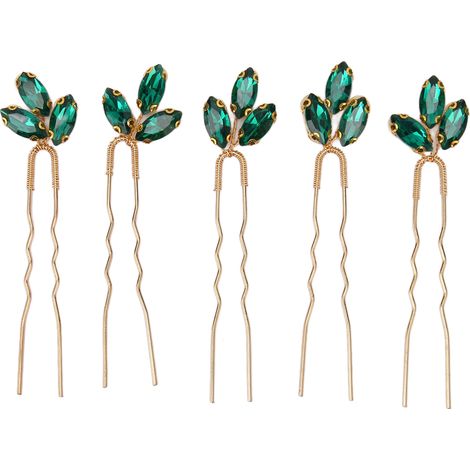 5 épingles à cheveux vertes en strass, accessoires de tête vintage pour mariées, épingles à cheveux vertes pour femmes, bijoux de tête en cristal (1/5)