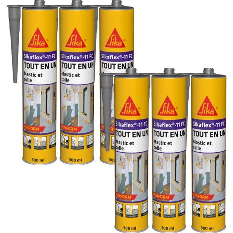 Lot de 6 mastics colle multi-usages SIKA Sikaflex 11 FC Purform - Gris béton - 300 ml