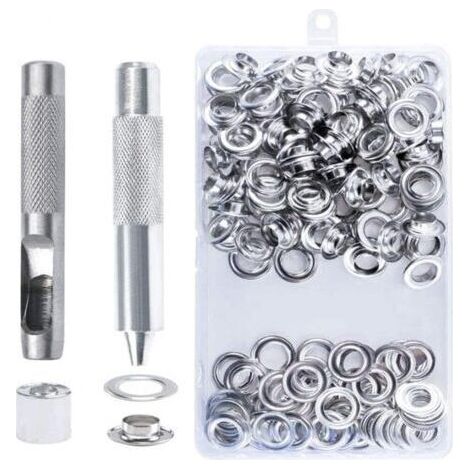 1 lot de boutons à œillets faciles à utiliser, kit de perforation pour bâches imperméables, rideaux, auvents, sacs à chaussures – (couleur : argent) (1/5)
