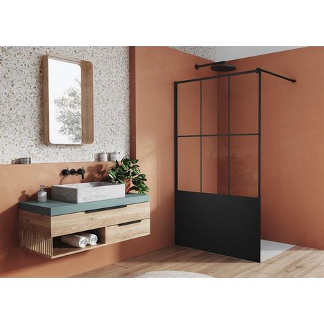 Paroi de douche WALK IN EASY effet verrière LOFT - 1200mm - Noir