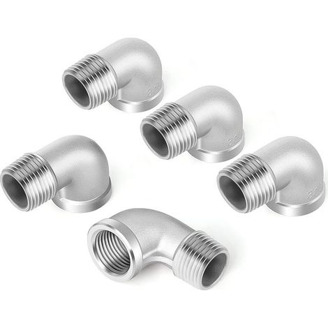 CYRILL – 5 pièces coude à 90 degrés en acier inoxydable 304, raccord de tuyau fileté BSP femelle x mâle, raccord coudé moulé 3/8" pour plomberie industrielle et jardinage (1/5)