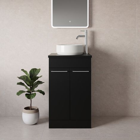 Napoli 390 Matt Black 500mm 2 Door Vanity Unit for Countertop Basins - 500mm - Chrome 160mm Handle