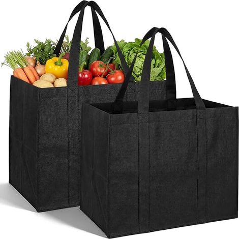 Bolsa De Compras Plegable - 41x33x26 Cm - Para Compras Y Uso Exterior - Negro - Set De 2 Unidades (1/5)