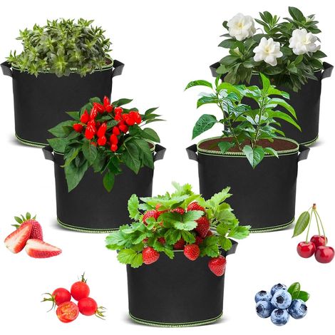 5pcs Sacs à Plantes, Sac de Plantation Non Tissé 10L avec Poignées, Sac à Plantes de Tomate Grande Capacité pour Fleurs, Fraises, Pomme de Terre (1/5)