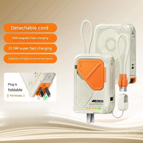 Banque d'alimentation magnétique, charge ultra rapide PD, charge sans fil multifonction, chargeur de prise secteur, alimentation mobile (blanc) (1/5)