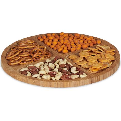 Assiette de Service en Bambou, Rond, Plateau compartimenté, Ø 33 cm, Plat en-Cas, Fromage, pâtisseries, Nature (1/5)