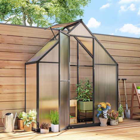 Invernadero de jardín de aluminio y policarbonato, invernadero con ventana ajustable, puerta abatible resistente a la intemperie, transparente (1/5)