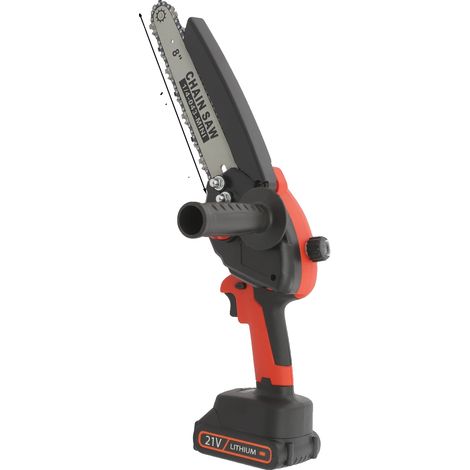 Mini motosierra, motor sin escobillas de 800 W, funciona con batería, color rojo, incluye dos baterías. (1/2)