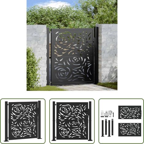 vidaXL Stahl Tor - Gartentor Schwarz 100x100 cm Stahl Flammendesign (1/5)