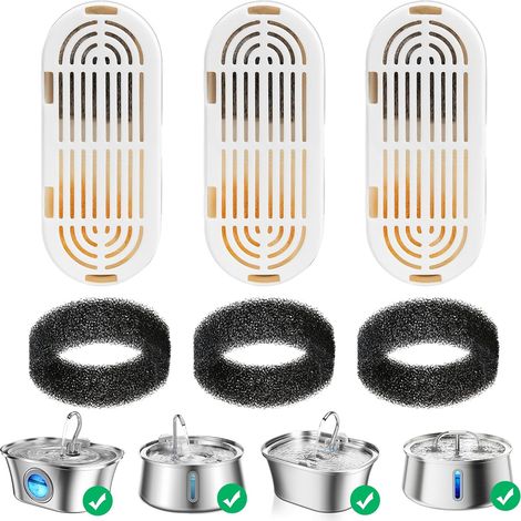 Filtre de rechange pour fontaine à eau pour chat en acier inoxydable modèle 1 (3,2 L), fontaine à eau ultrasonique silencieuse pour chat et chien, lot de 3 filtres et 3 kits QD (1/5)