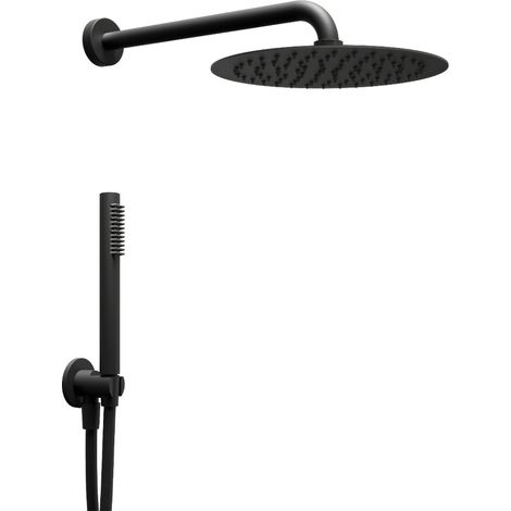Kit doccia con soffione tondo nero doccetta e presa acqua con flessibile in pvc per il bagno confezione 1