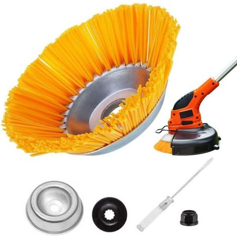 Tête de débroussailleuse, 200 x 25,4 mm, brosse universelle pour débroussailleuses, brosse pour désherber la pelouse, brosse en nylon pour outils de jardin. (1/4)