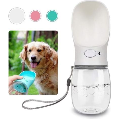 Tragbare Hundewasserflasche, 350 ml, lebensmittelecht, antibakterielle Reisewasserflasche für Hunde und Katzen, Trinkwasser für Haustiere im Freien, weiß (1/4)