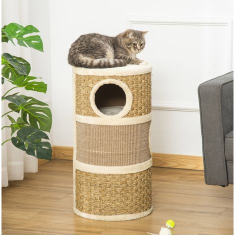 Kratzbaum für Katzen 37,5 x 37,5 x 70 cm aus Holzwerkstoff braun, stabil – MEUBLIV (1/5)
