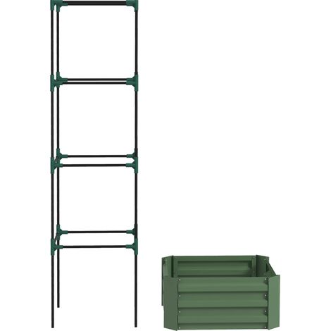 Verstellbarer Rankkasten, Blumentopf mit Tomatenkäfig aus verzinktem Stahl, 61 x 61 x 187 cm, grün