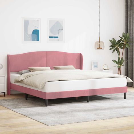 Cadre de lit 200 x 200 cm avec tête de lit en velours rose, lattes fixes - PANGIVO (1/5)