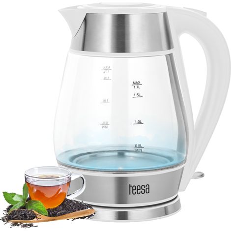 Bollitore elettrico senza fili Teesa, in vetro, bianco, 2200W, 1,7L