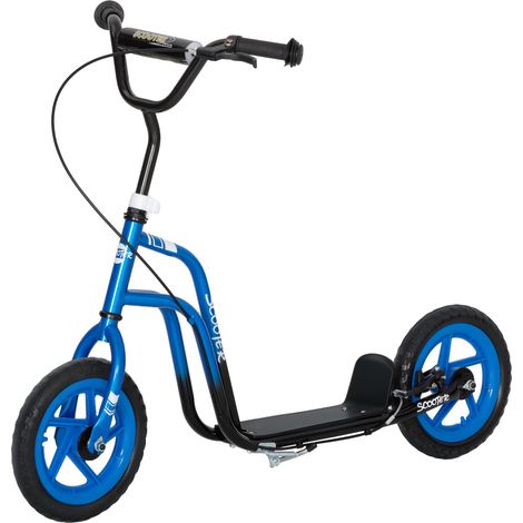 Kinderroller mit verstellbarem Lenker, große Räder, Parkständer, Handbremse, für Kinder im Alter von 5-12 Jahren, Blau