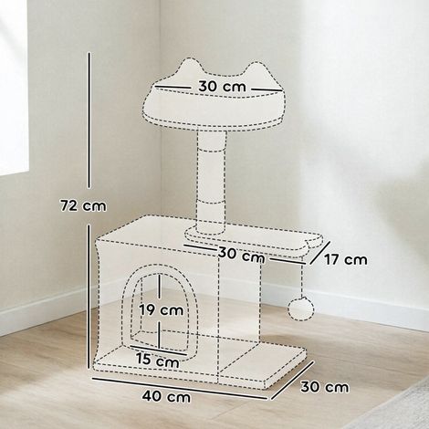 Tiragraffi 72 cm con casetta, piattaforma a pesce, cuccia in peluche e palo in sisal (1/2)