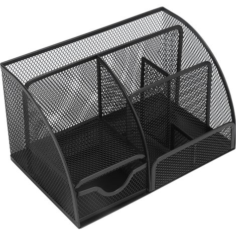 Schreibtisch-Stiftehalter aus Netzgewebe mit 7 Fächern, multifunktional, schwarz, robust, für Zuhause und Büro (1/5)