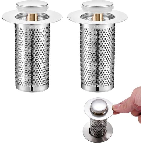 Strainer of Drain Sink,Filter of Drain of Soil Removable stainless steel with Core of Rebond in Brass of Type Push for Balcony of Kitchen of Bathroom(3.3 5.5cm) (1/5)