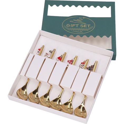 Ensemble de 6 Cuillères en Acier Inoxydable Doré pour Dessert, Crème Glacée et Café