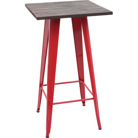 Table de bar avec plateau en bois et métal rouge design industriel repose-pieds 107 x 60 x 60 cm 040008512 (1/5)