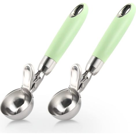 Lot de 2 cuillères à glace en acier inoxydable avec éjecteur, outil de pâtisserie pour glaces et sorbets (1/5)