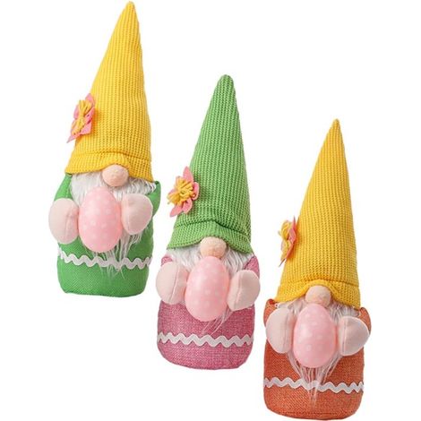 Set di 3 bambole gnomo coniglietto pasquale in peluche, decorazione da tavolo. (1/5)
