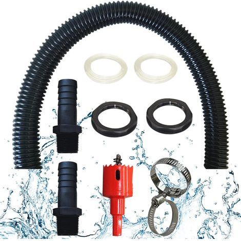 Tuyau De Raccordement Du Recuperateur D Eau De Pluie, Y Compris 2 Douilles De Tuyau Avec Contre-Écrou - Kit De Raccordement Pour Tonneau De Pluie (100cm- Avec Foret De Perçage) (1/5)
