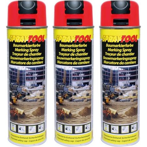 3 bombes de peinture - Rouge fluo - Marquage - Repérage - Traceur de chantier - 500ml